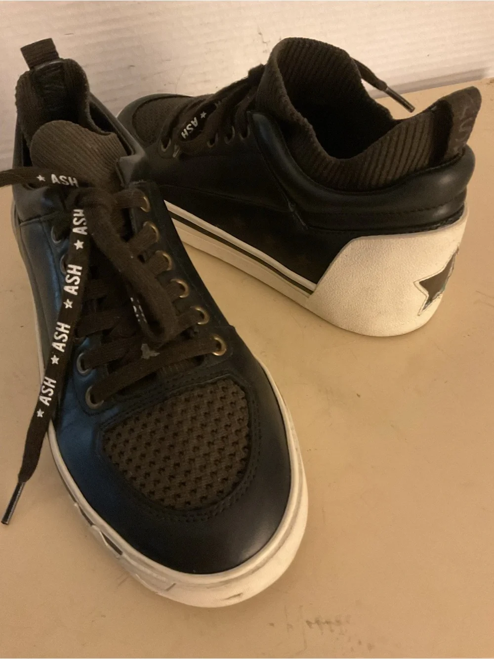 ASH women charcoal black leather platform nippy sneakers US 6.5
